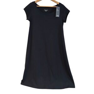 New Eileen Fisher Ballet Neck T-shirt Dress Black Organic Cotton Blend Sz PS
